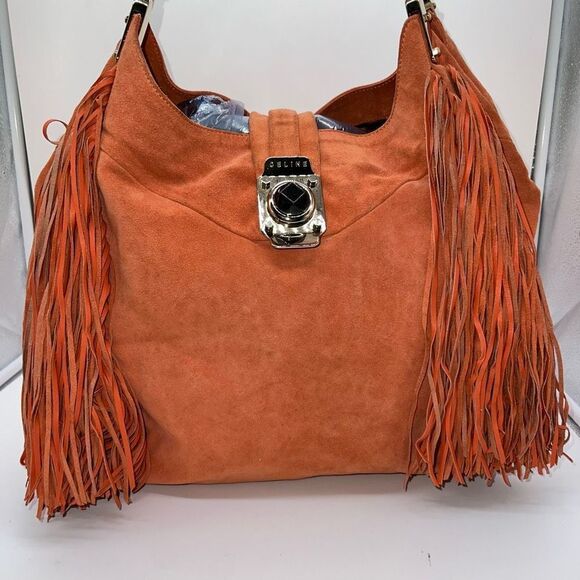 Celine RARE Dimitri Large Suede Satchel in Burnt Ochre - Picture 2 of 16